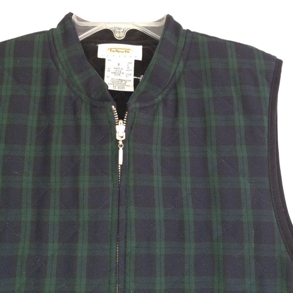 Talbots Petites Quilted Vest PS Blue Green Blackwatch Plaid Zip Pockets Like New - Picture 9 of 14